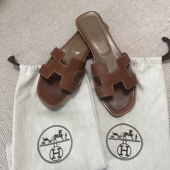 Hermes Shoes - Hermes Tan Oran Sandals Size 37.5